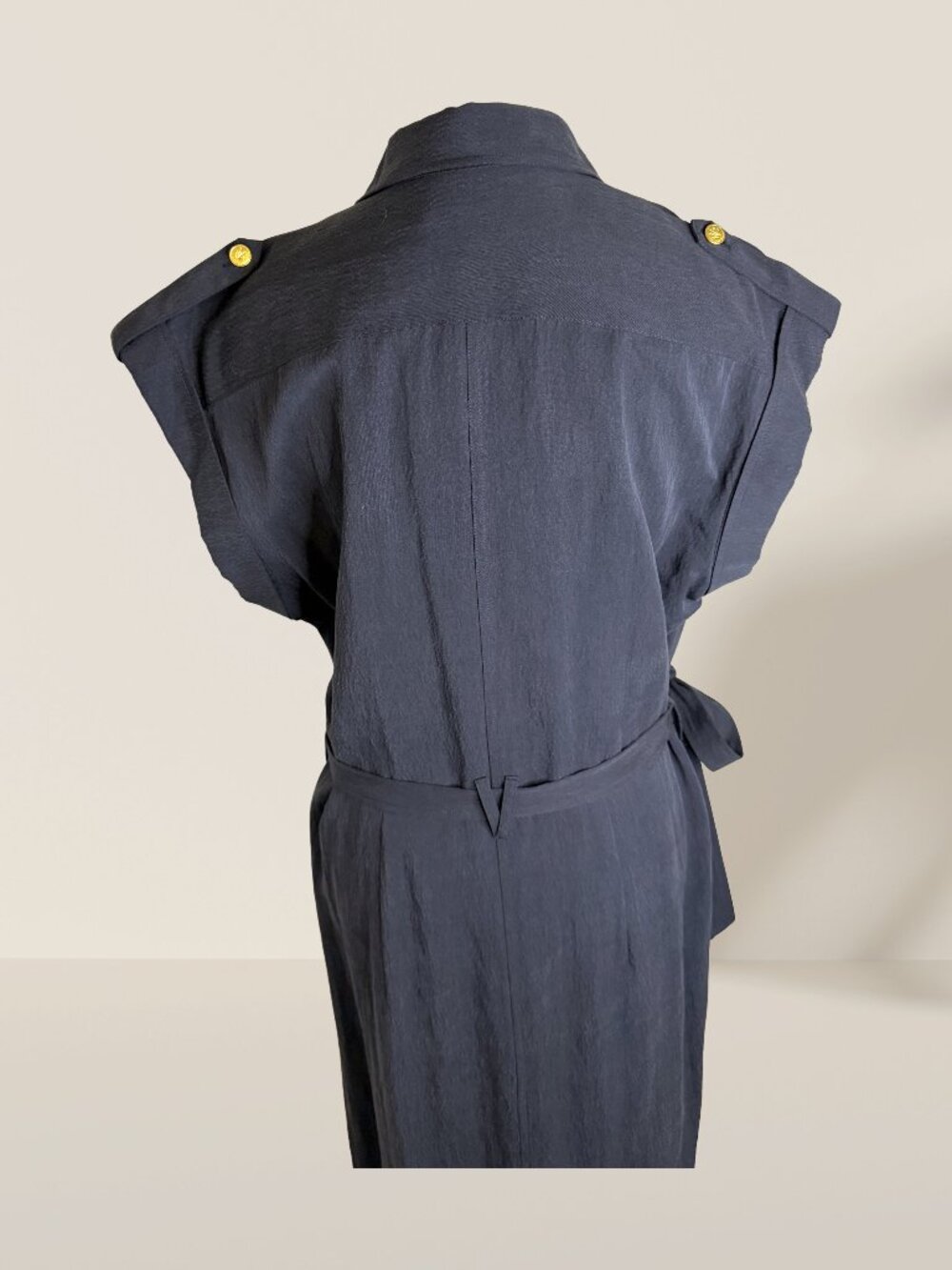 rag & bone Navy Roxanne Sleeveless Shirt Dress Size M | Gold Buttons Belted Midi - Picture 6 of 10